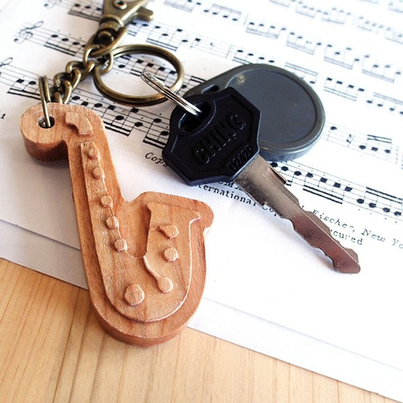 【乐器系列】萨克斯风 Saxphone  //  樱桃木制 钥匙圈 挂件 吊饰 - 钥匙链/钥匙包 - 木头 咖啡色