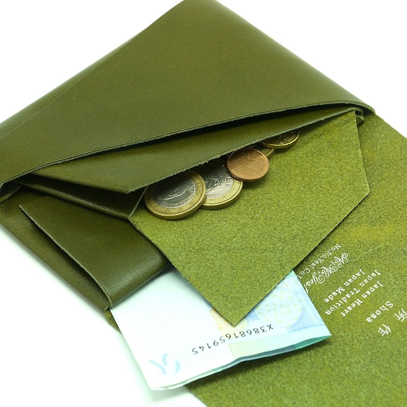 日本手工-所作Shosa 植鞣牛皮 短夹1.0-简约基本款/绿 - 皮夹/钱包 - 真皮 绿色