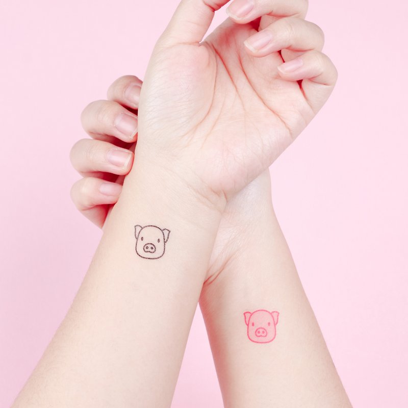 刺青纹身贴纸 - 可爱 小猪 Surprise Tattoos - 纹身贴 - 纸 粉红色