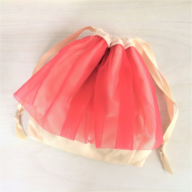 ダブルチュール パニエフリル巾着 ピンクレッド - 化妆包/杂物包 - 聚酯纤维 红色