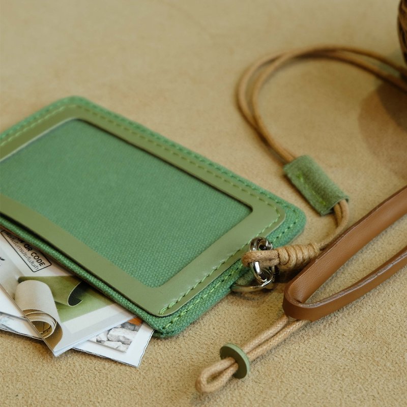 Handmade Faux Leather ID Holder Lanyard with Canvas and Velvet Free Engraving - 其他 - 人造皮革 多色