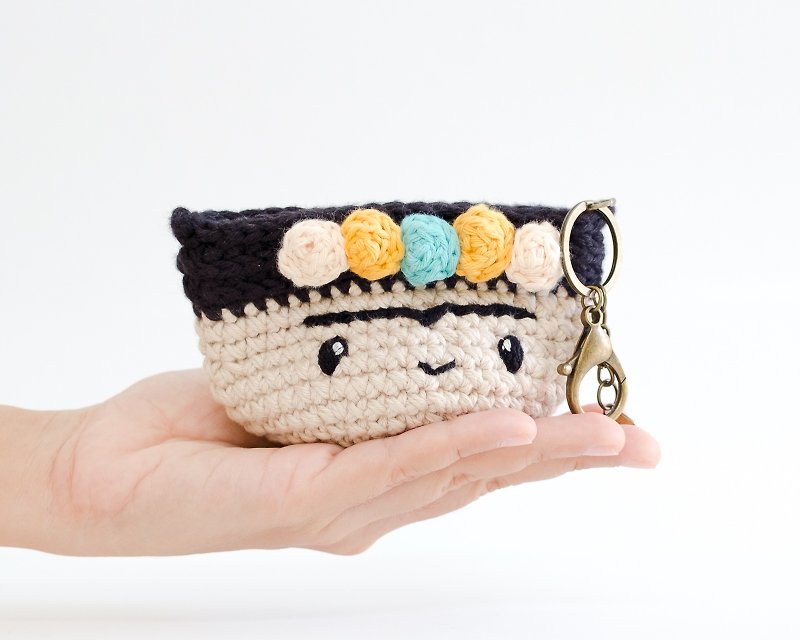 Crochet coin purse - Frida Kahlo No.2/ mini bag, crochet bag, flowers, colorful. - 零钱包 - 棉．麻 多色