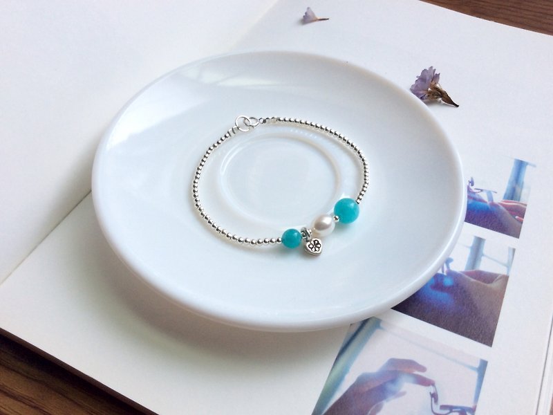 Ops Amazonite Pearl silver bracelet-天河石/925银/珍珠/蓝绿色 - 手链/手环 - 宝石 蓝色