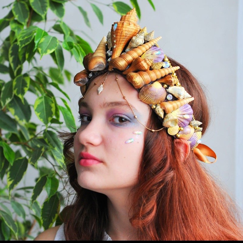 海贝壳和珍珠珠美人鱼角色扮演服装的美人鱼皇冠 - 发饰 - 其他材质 金色