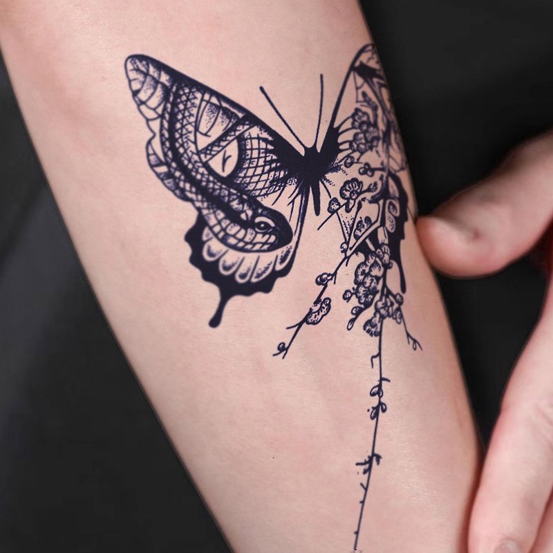 发2张【蝴蝶3款】和真的一样魔法刺青植物草本纹身贴防水真实感 - 纹身贴 - 纸 多色
