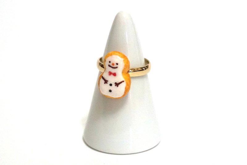小小雪人糖霜曲奇指环| 仿真迷你食物黏土制戒指 - 戒指 - 粘土 白色