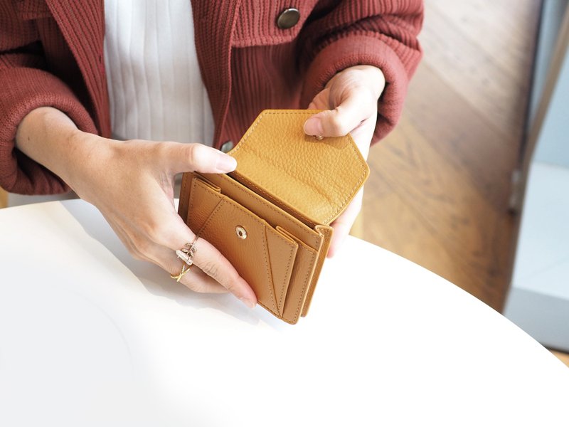 Daily (Mustard) : Mini wallet, short wallet, cow leather, Yellow-Brown - 皮夹/钱包 - 真皮 黄色