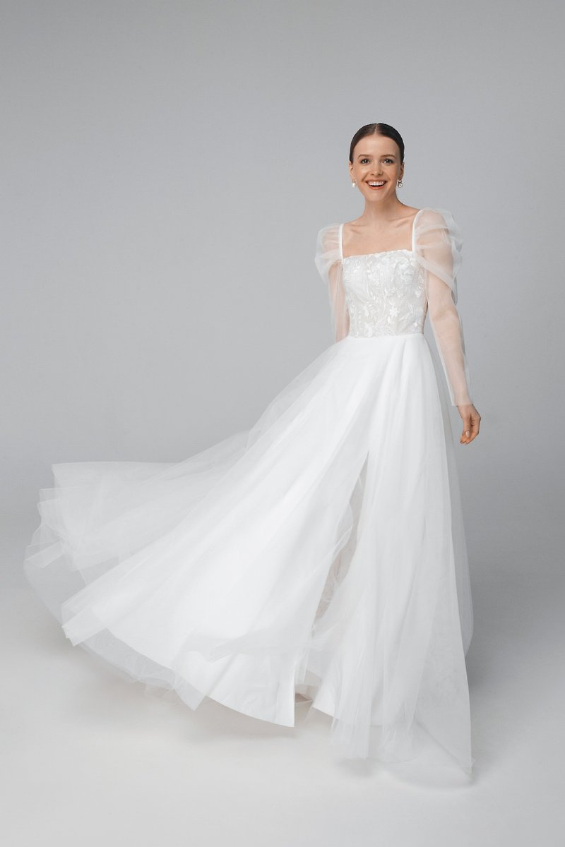Long sleeve tulle wedding dress, sparkle corset a-line bridal gown – Amanda - 晚装/礼服 - 其他材质 