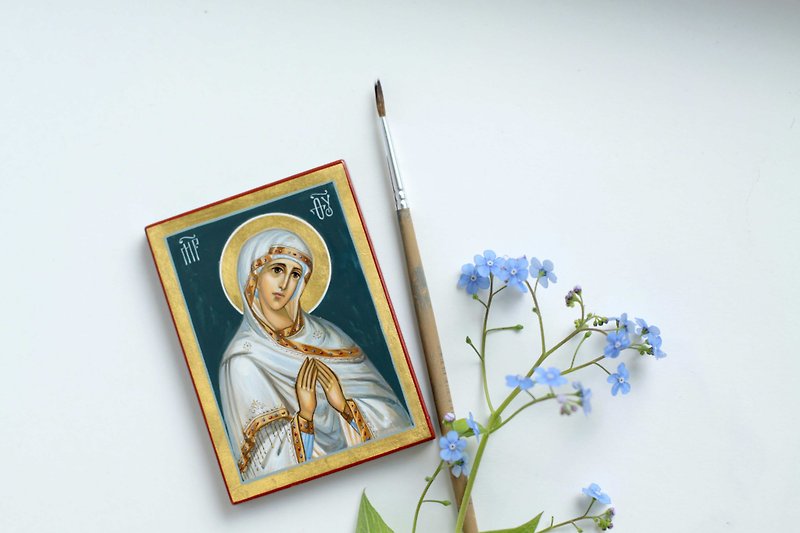 hand painted orthodox christian Virgin Mary icon, miniature religious painting - 其他 - 环保材料 白色