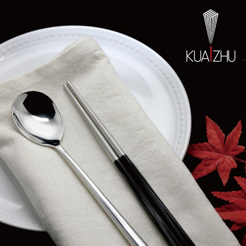 不锈钢四角嵌合筷匙餐具组 沉稳黑(附加餐具袋) - 筷子/筷架 - 不锈钢 黑色