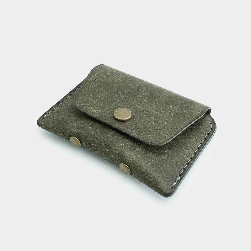 RENEW - 零钱包 意大利植鞣革手缝 灰绿色Grigio 卡片包 - 零钱包 - 真皮 灰色