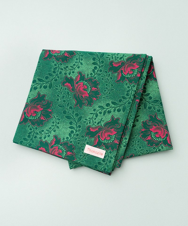 GREEN FLOWER BANDANA SCARF - 丝巾 - 棉．麻 绿色