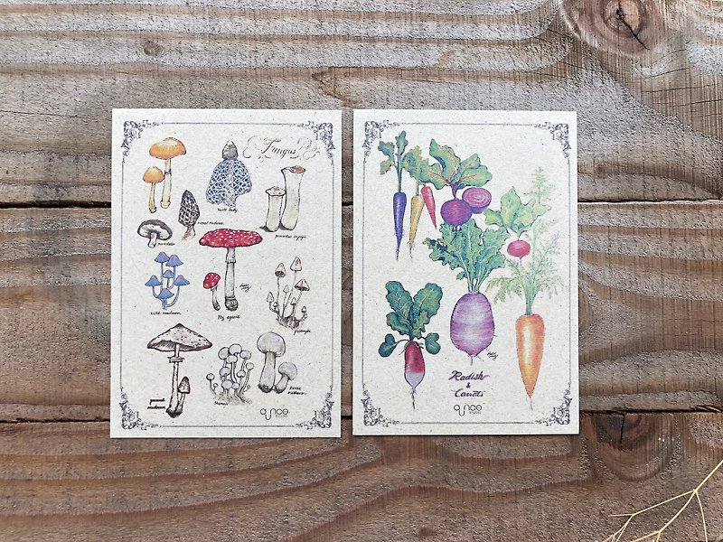 蘑菇&蔬菜 复古明信片 - 卡片/明信片 - 纸 
