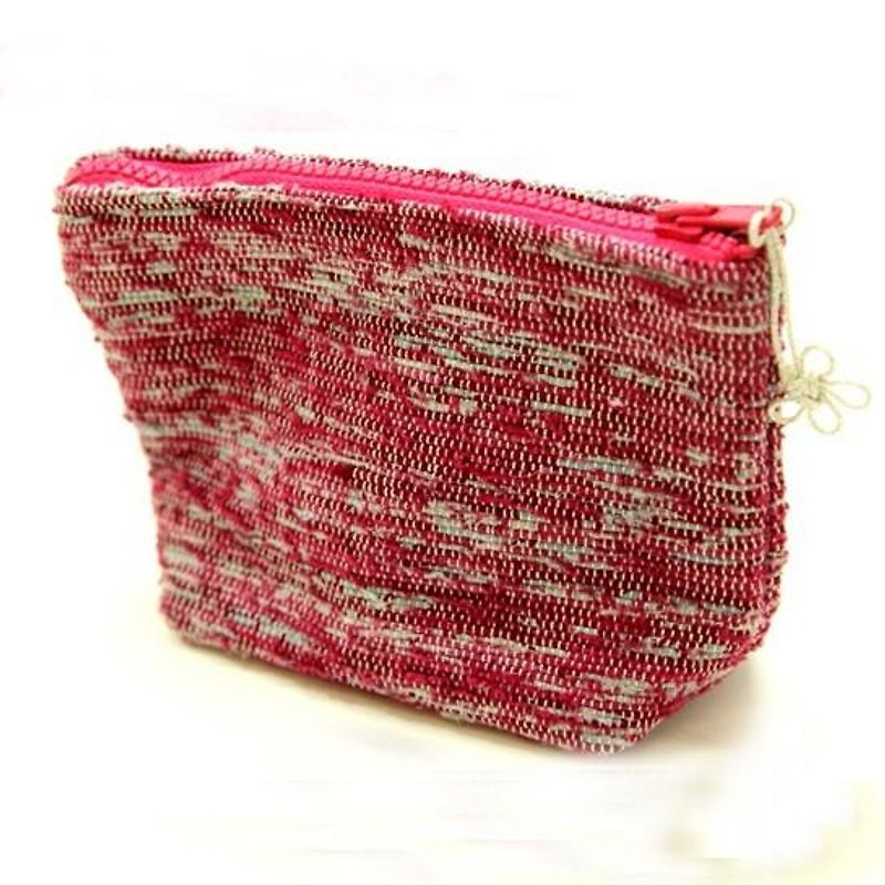 世界に一つだけのポーチ　キラキラ輝くきもの裂き織り - 化妆包/杂物包 - 棉．麻 红色