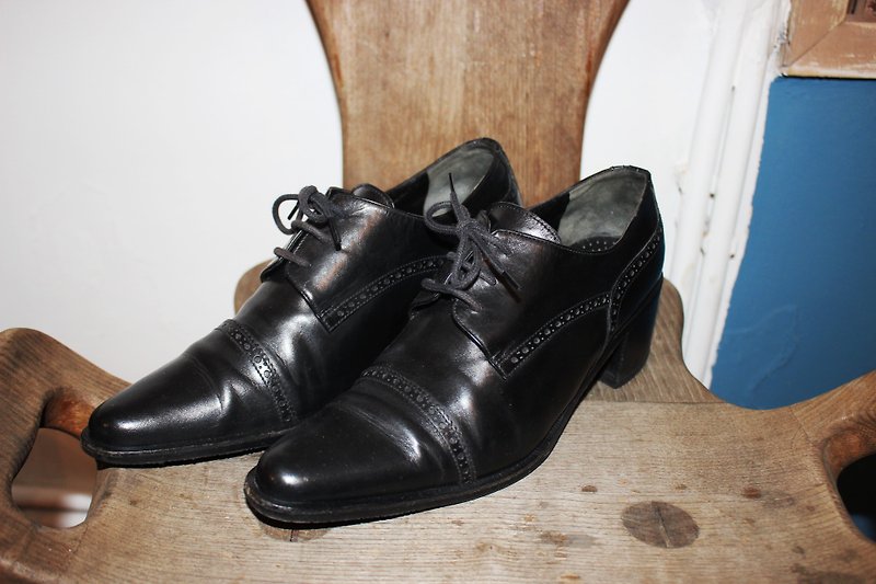 S107(Vintage)[意大利制底标]黑色皮鞋(24cm)(Made in Italy)Size:38 - 女款休闲鞋 - 真皮 黑色