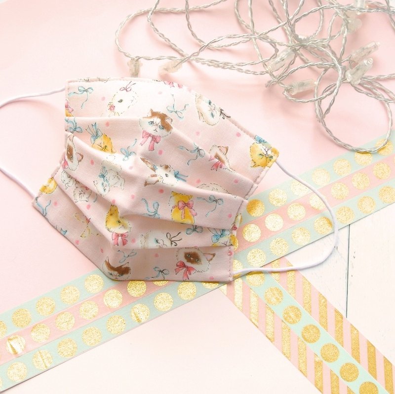 TEMARIYA | handmade mask Cat/Rabbit Pink | Japanese double gauze cotton - 口罩 - 棉．麻 粉红色