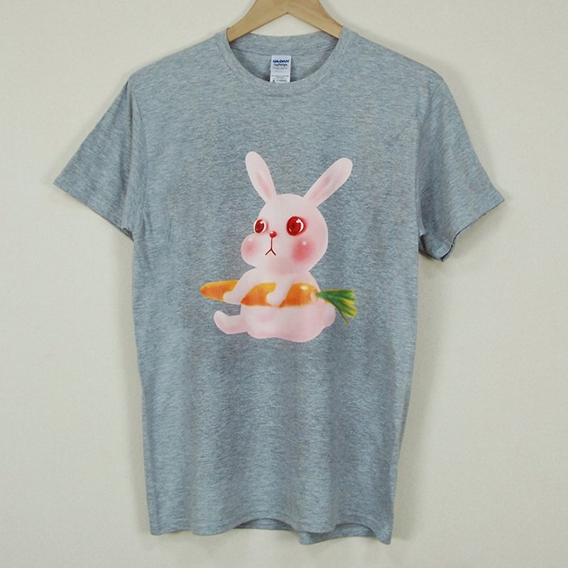 新创设计师-T恤：【兔子】短袖T-shirt《中性/修身》(麻灰) -陈小安 - 中性连帽卫衣/T 恤 - 棉．麻 粉红色
