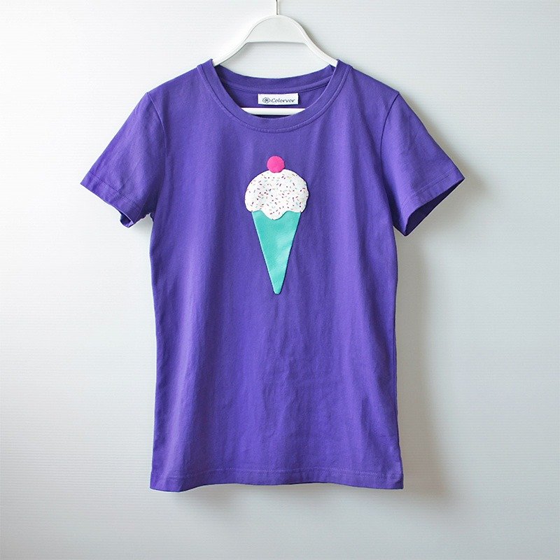 冰淇淋短袖T-shirt No.2 - 女装 T 恤 - 棉．麻 紫色