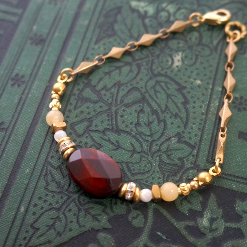 璀璨纪念-蛋黄石黄铜设计手链(红棕) - 手链/手环 - 宝石 多色