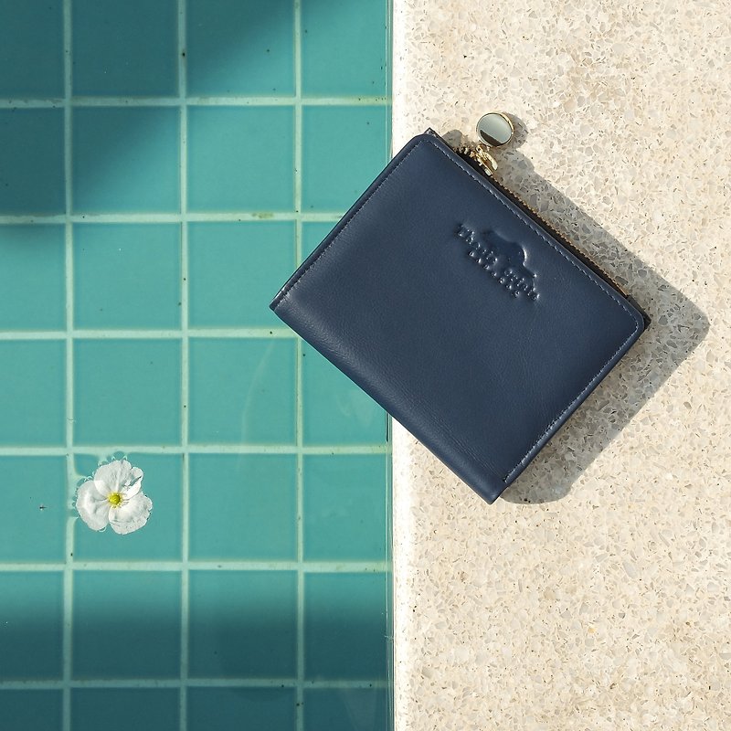 SOLD OUT (LIMITED) PEONY - SMALL LEATHER SHORT WALLET WITH COIN PURSE- NAVY - 皮夹/钱包 - 真皮 蓝色