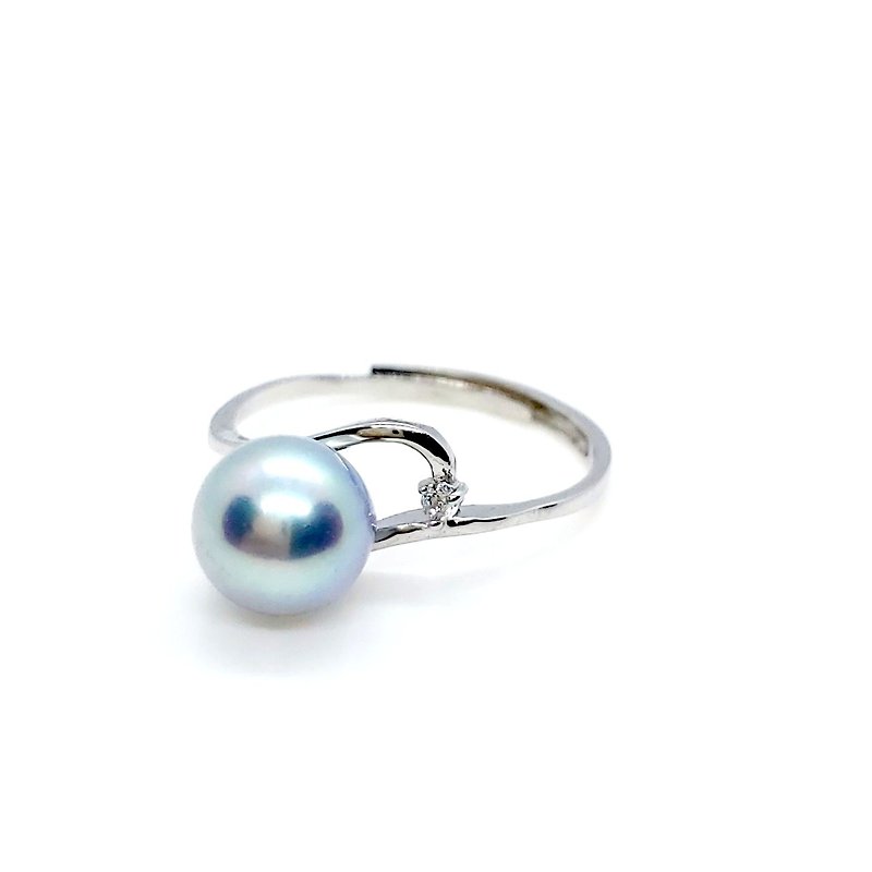 简约单钻蓝光海水真多麻珍珠纯银戒指 - 戒指 - 珍珠 