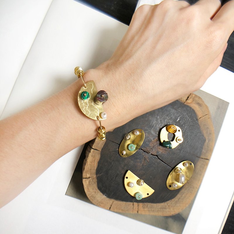 天然石14kgf手环 云石 珍珠手镯 一物多用 多种风格 手工订制礼物 - 手链/手环 - 半宝石 金色