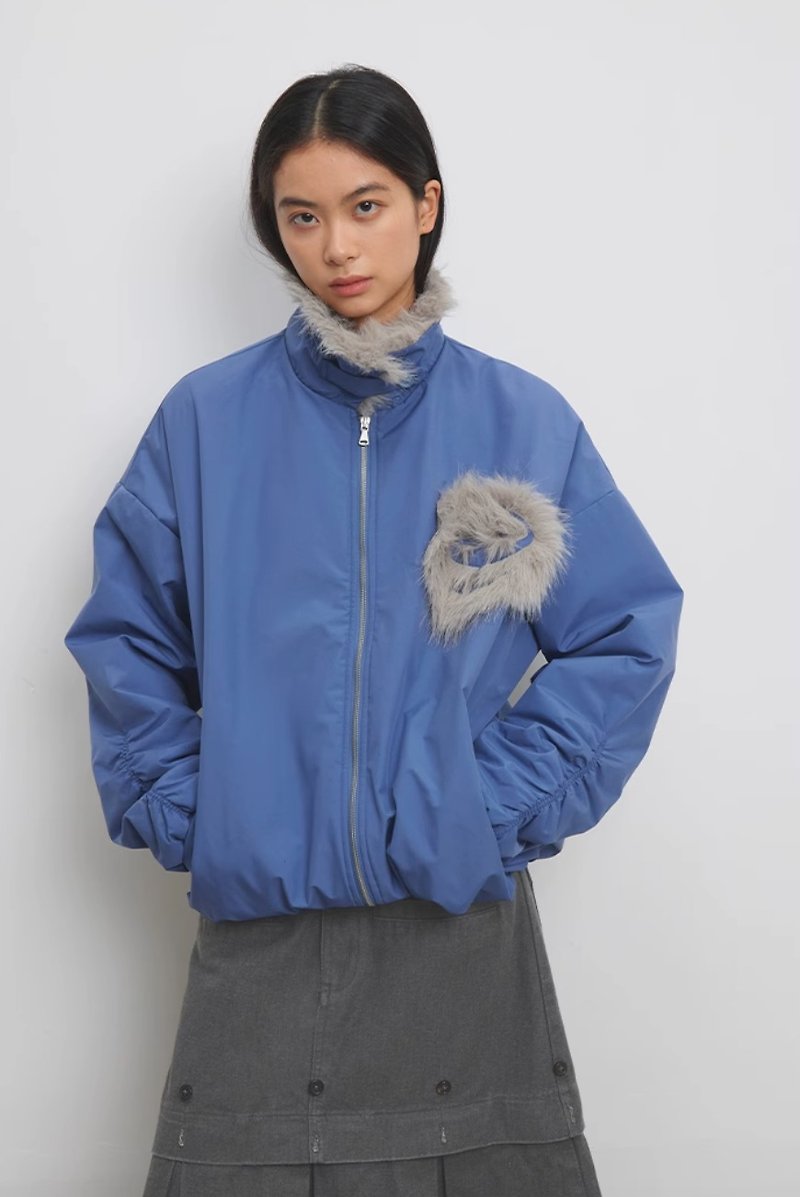 Taiji Logo Jacket 太极标毛领棉服 - 女装上衣 - 其他材质 蓝色