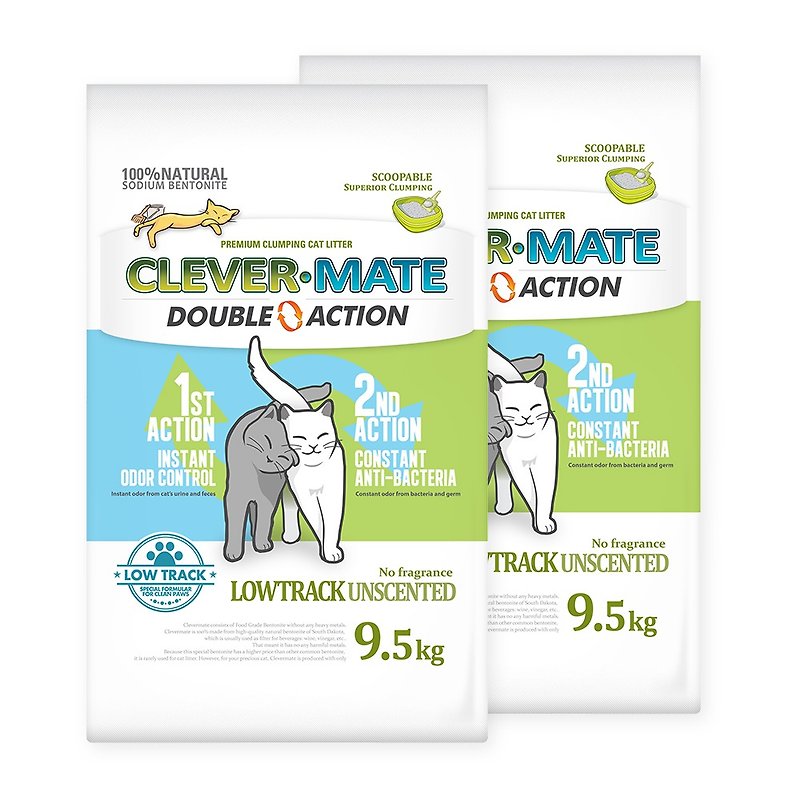CLEVER MATE聪明猫砂-双倍除臭 天然无味9.5公斤/包 (2包/箱) - 猫砂/猫砂垫 - 其他材质 绿色