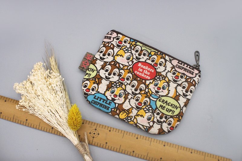 平安小乐钱包 - 奇奇蒂蒂小松鼠,迪士尼正版授权,日本棉麻布手感佳 - 皮夹/钱包 - 棉．麻 咖啡色