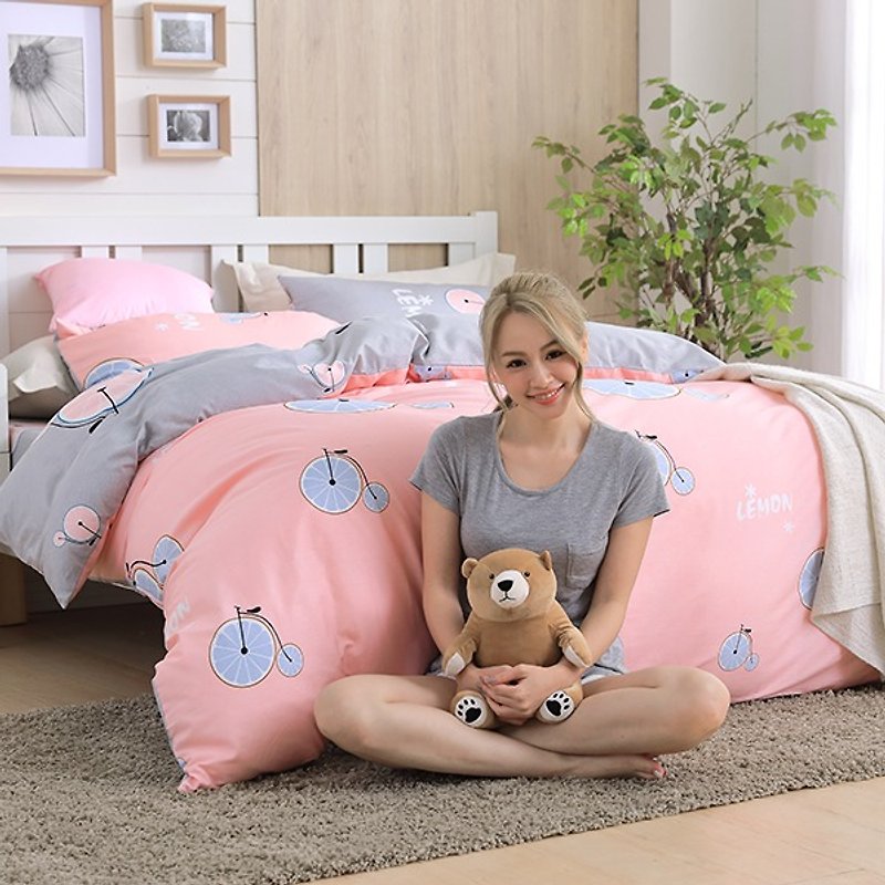 柠檬派(粉)-双面设计100%精梳棉薄件床包四件组(双人5×6.2尺) - 寝具 - 棉．麻 粉红色