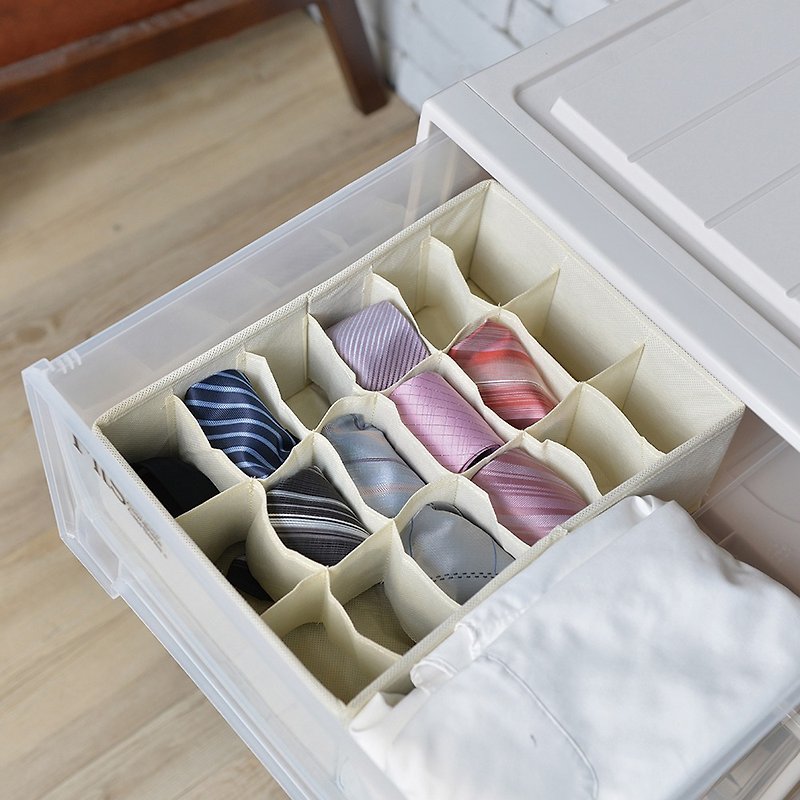 日本霜山 衣柜抽屉用18小格分类收纳布盒-面宽24cm-2入 - 收纳用品 - 其他人造纤维 卡其色