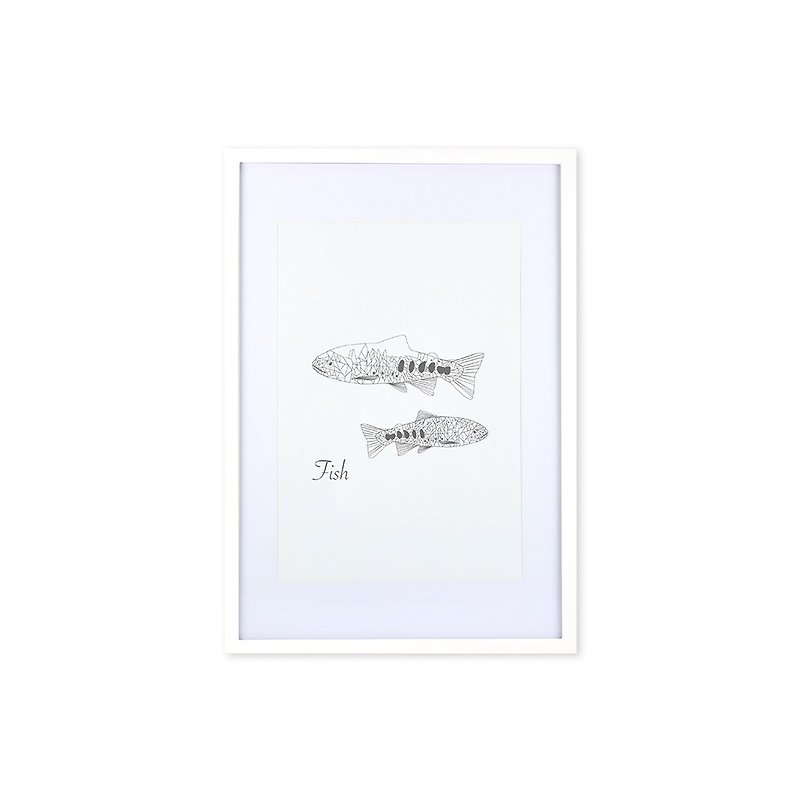 装饰画相框 动物几何线条 鱼 白色框 63x43cm 室内设计 布置 摆设 - 画框/相框 - 木头 白色