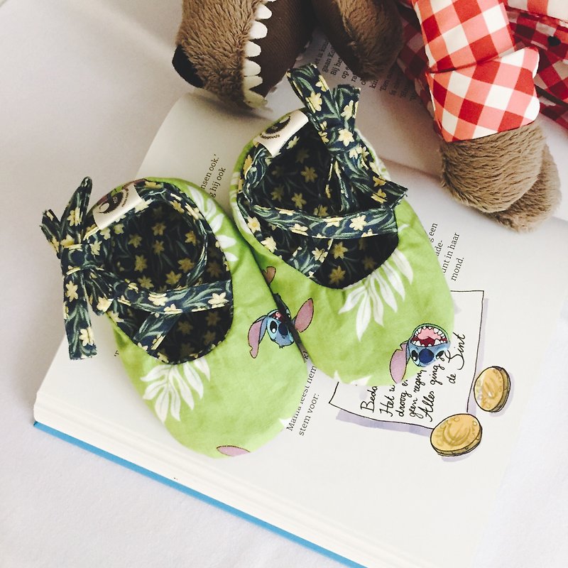 125日本史迪奇X英国植物手工绑带宝宝鞋婴儿鞋学步鞋 - 婴儿鞋 - 棉．麻 绿色