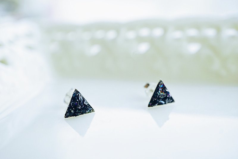 七彩铜矿三角形925纯银耳环 - 耳环/耳夹 - 宝石 蓝色