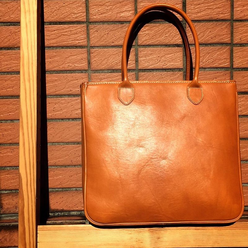 优雅法式托特包 - 手提包/手提袋 - 真皮 橘色