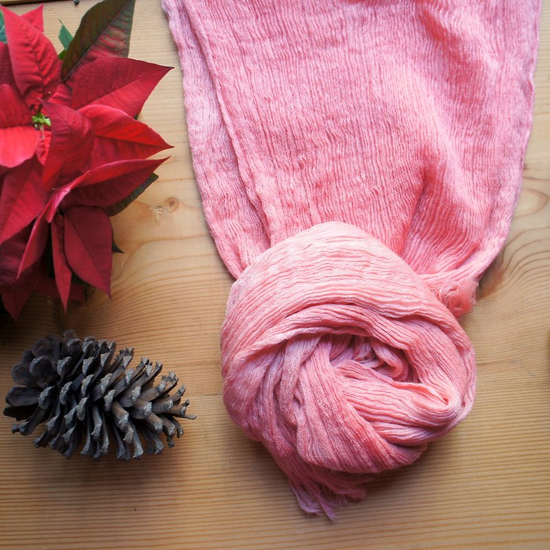 植物染羊毛围巾-桃粉 - 丝巾 - 羊毛 粉红色