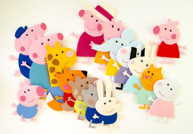 Peppa Pig family and friends from felt - 玩具/玩偶 - 环保材料 粉红色