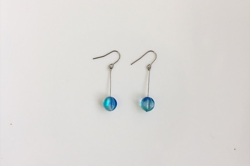 blue cherry 不锈钢造型耳环 - 耳环/耳夹 - 玻璃 蓝色