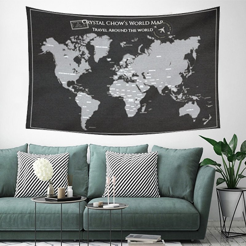 【名字定制】个人化艺术挂布-世界地图(黑灰色)-个人化礼物推介 - 墙贴/壁贴 - 聚酯纤维 黑色