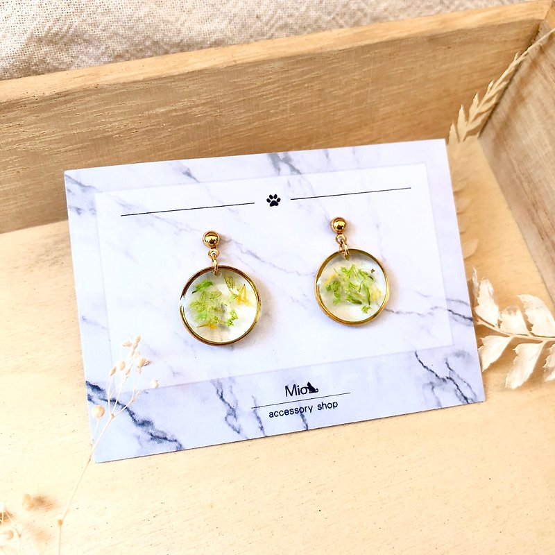 【 花 满月 】青碧色款 干燥花系列耳环 (可改耳夹) - 耳环/耳夹 - 其他材质 绿色
