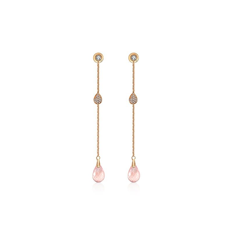 18k粉红石英垂吊钻石耳环 - 耳环/耳夹 - 其他金属 橘色