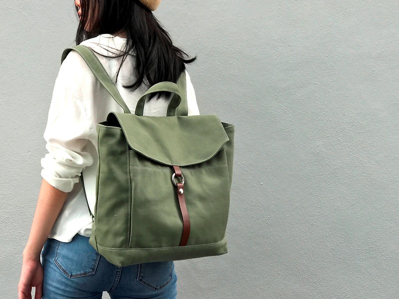 帆布皮革背包 大容量旅行背包 笔电包书包-Tanya-no102 橄榄绿 - 后背包/双肩包 - 其他材质 绿色