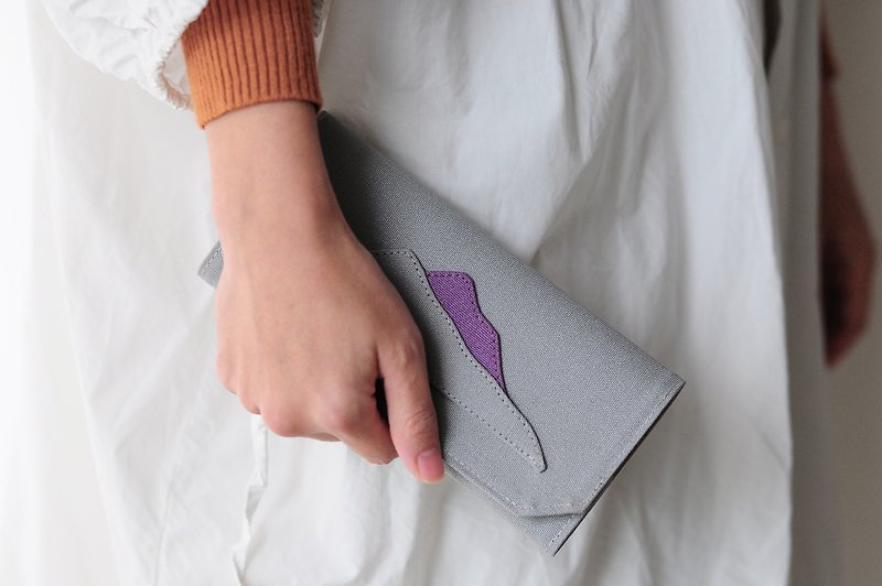 灰紫山 帆布纸长夹-环保/超轻量/钱包/无动物成分 手工制作银包 - 皮夹/钱包 - 纸 灰色