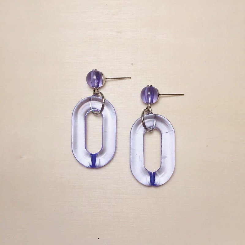 防水压克力透明蓝紫椭圆扣环耳环 - 耳环/耳夹 - 压克力 蓝色