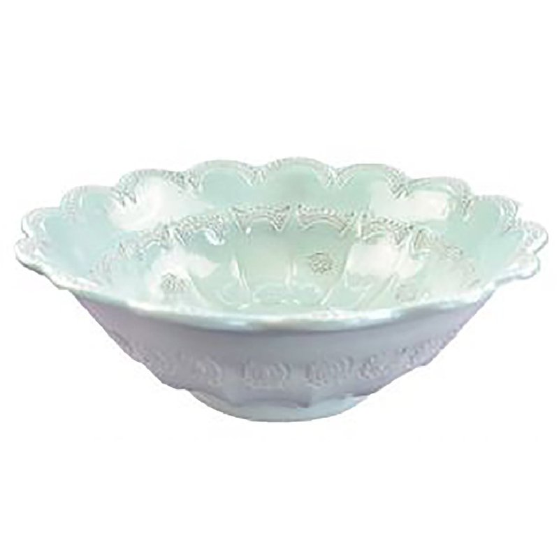意大利VBC casa-手工浮雕蕾丝系列38cm大沙拉碗 果钵(蒂芬妮绿色) - 碗 - 陶 绿色