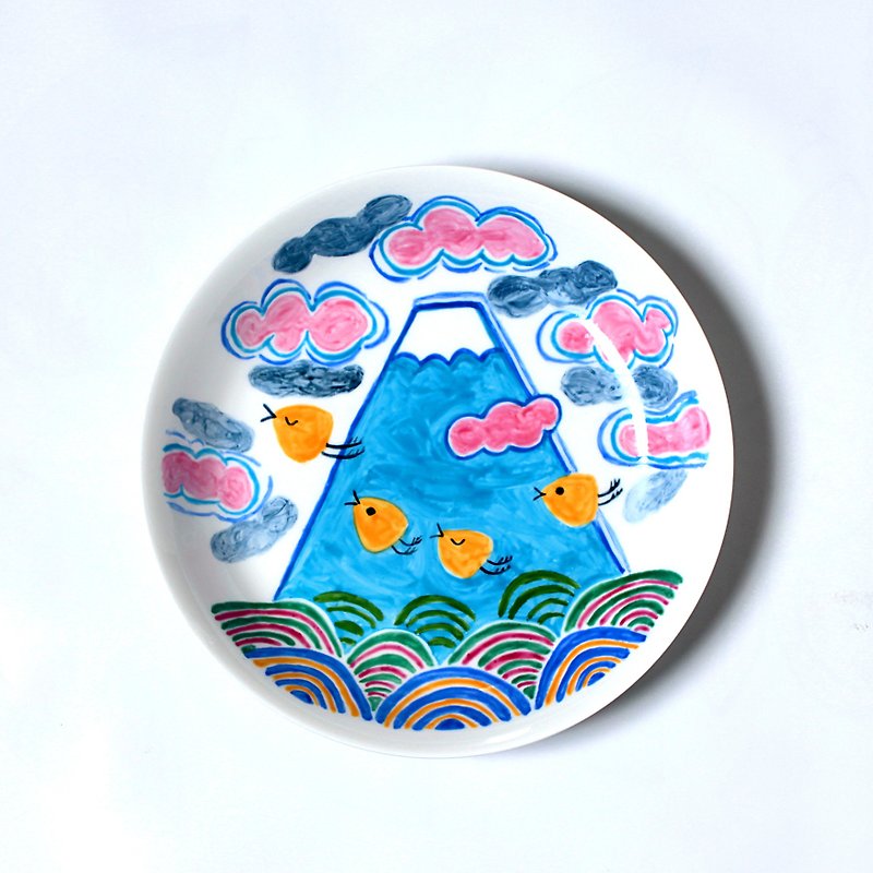 ポップな富士山と波千鳥の深皿・ブルー - 浅碟/小碟子 - 瓷 蓝色