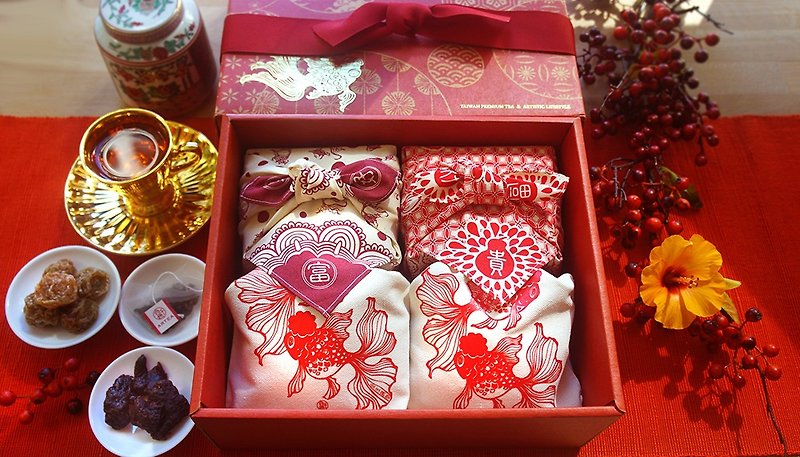 【富贵】5款好茶+2款茶食礼盒(紫苏梅+微熏凤梨) - 茶 - 棉．麻 红色