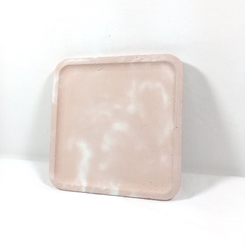 樱花系列 (粉红色水泥作品) - 水泥圆形置物碟 粉红色底 白色纹理 - 收纳用品 - 水泥 粉红色