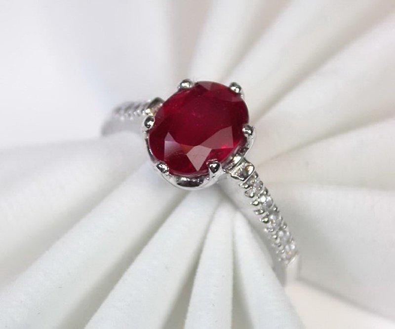 9 x 7 mm. Natural ruby ring silver sterling or ring wedding size 7.0 free resize - 戒指 - 纯银 红色