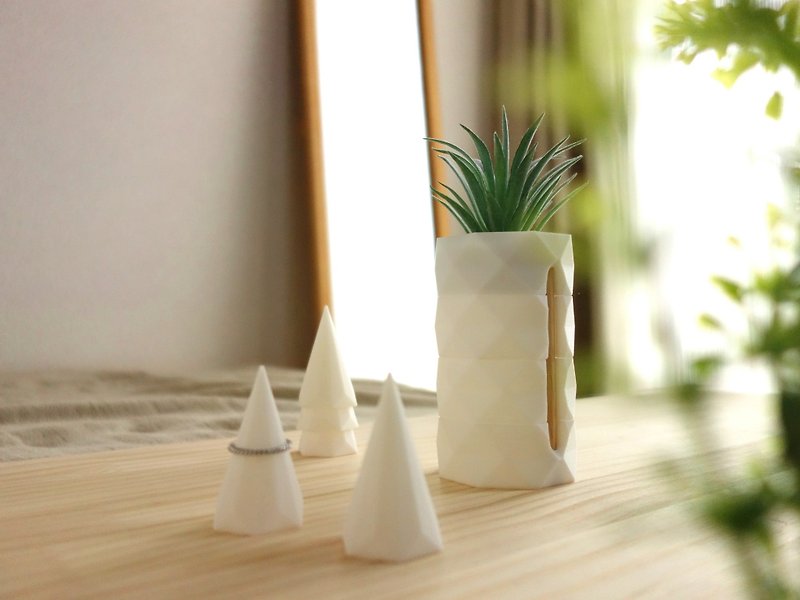 Fake Plants and Accessories Case, Ring Stand, Geometric Polygon - 收纳用品 - 塑料 白色